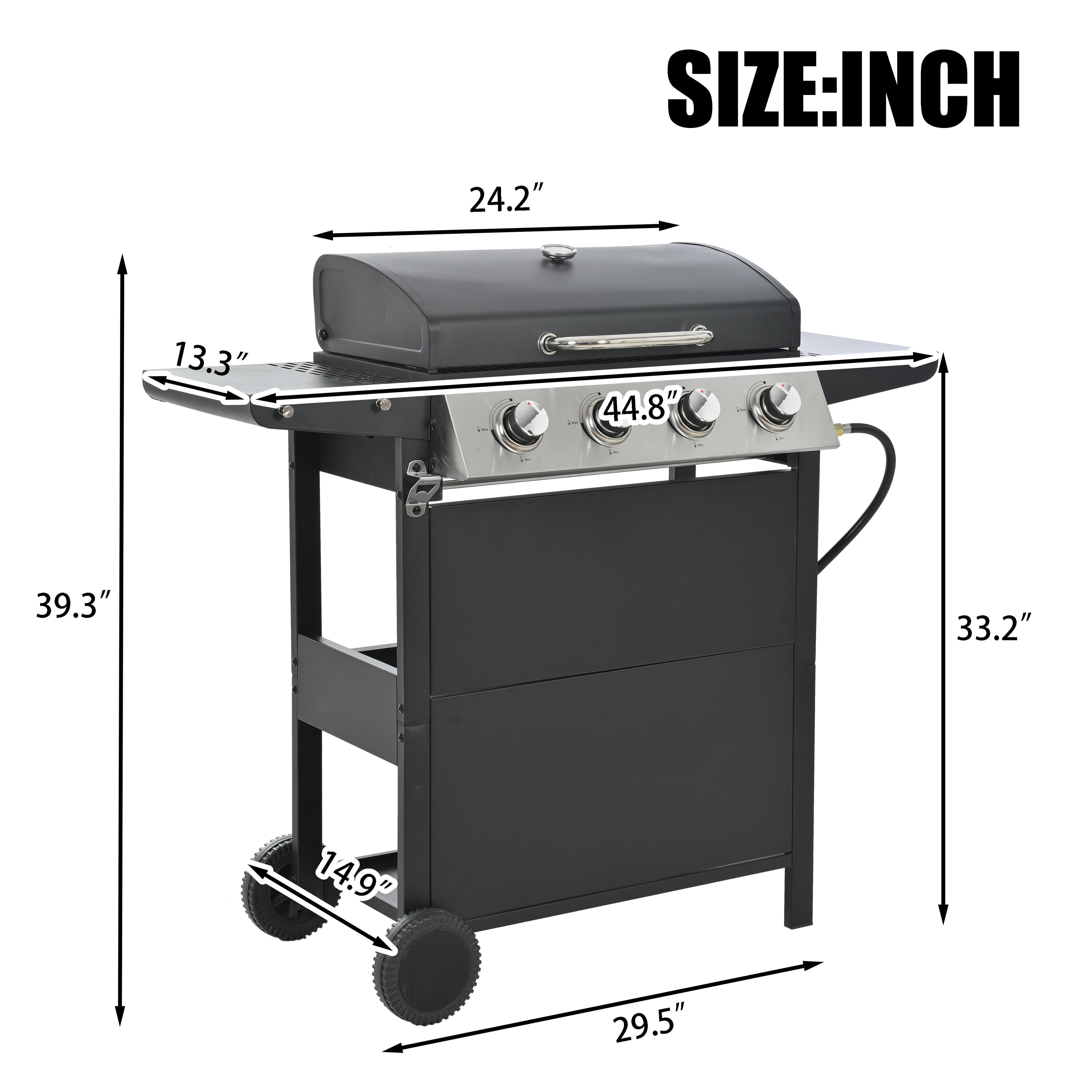 Stainless Steel Burners 4-Burner 34,000 BTU Gas Grill for Patio Outdoor Grills