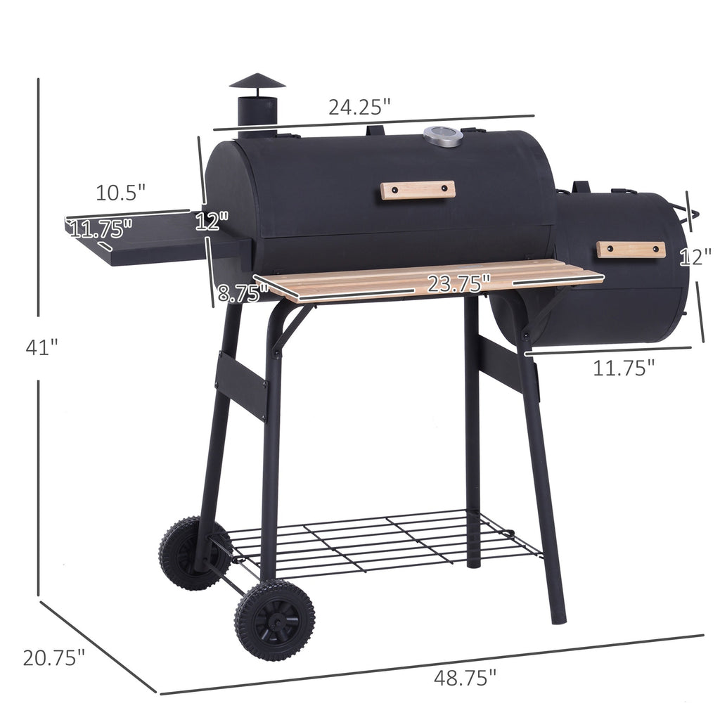 Outsunny 48” Steel Portable Backyard Charcoal BBQ Grill and Offset Smoker Combo