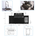 6 Burner 85, 000 Btu Outdoor Kitchen Island Grill With Wine Cooler Refrigerator, Rotisserie Kit, Granite Countertops & Sink - Black