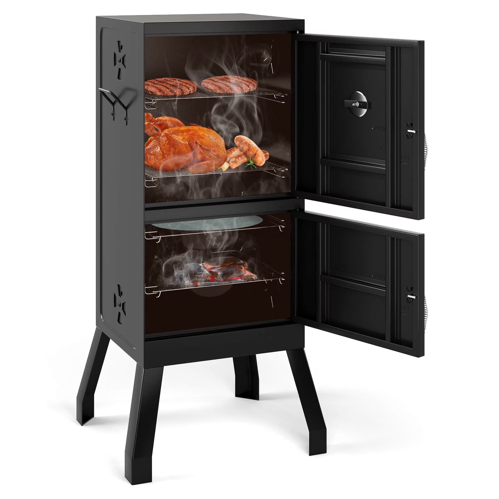 40'' Vertical BBQ Smoker W/Built-In Thermometer Adjustable Air Dampers for Party