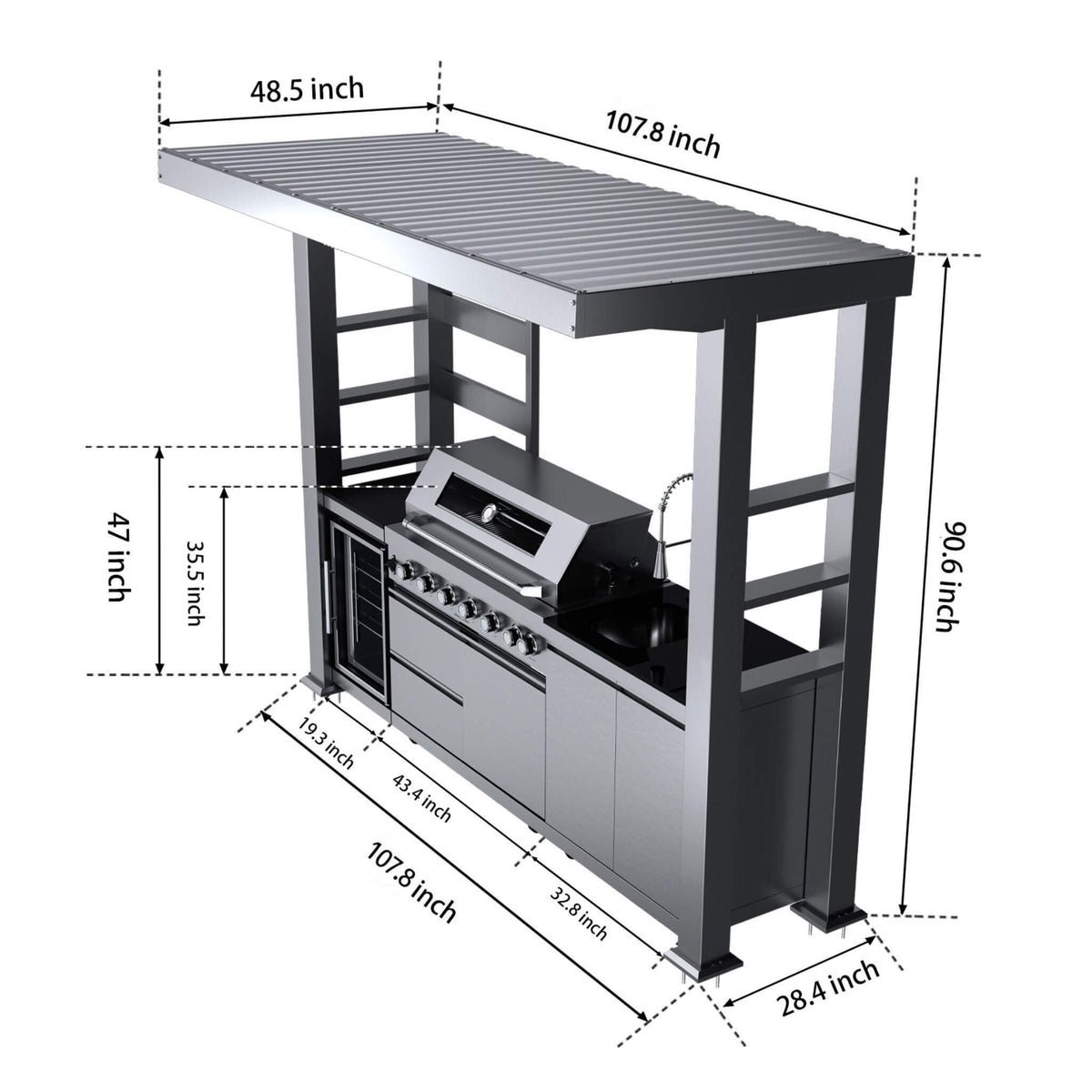 Blaze 108-Inch 6-Burner 85K BTU Deluxe Stainless Steel Liquid Propane Outdoor Kitchen Grill Island With Wine Cooler, Rotisserie, Cabinets, And Granite Countertops (SAK58310)