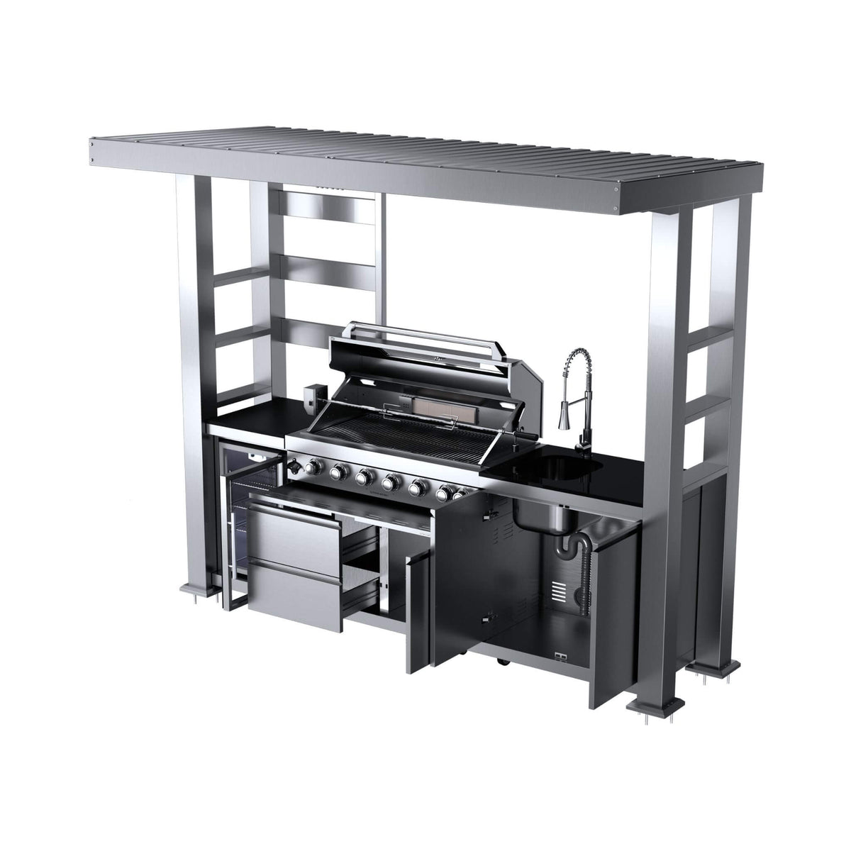 Blaze 108-Inch 6-Burner 85K BTU Deluxe Stainless Steel Liquid Propane Outdoor Kitchen Grill Island With Wine Cooler, Rotisserie, Cabinets, And Granite Countertops (SAK58310)