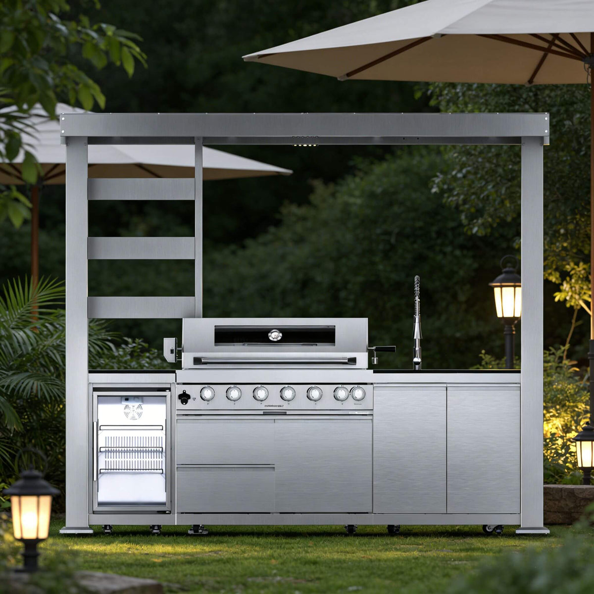Blaze 108-Inch 6-Burner 85K BTU Deluxe Stainless Steel Liquid Propane Outdoor Kitchen Grill Island With Wine Cooler, Rotisserie, Cabinets, And Granite Countertops (SAK58310)