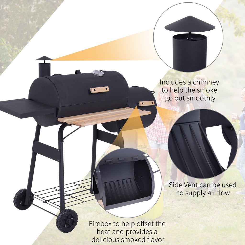 Outsunny 48” Steel Portable Backyard Charcoal BBQ Grill and Offset Smoker Combo