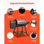 Wood Pellet Grill Smoker Outdoor Electric BBQ Grills 456 Sq.in Cook Area