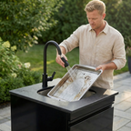 Double Door Sink Cabinet with Tap Stainless Steel Outdoor Kitchen