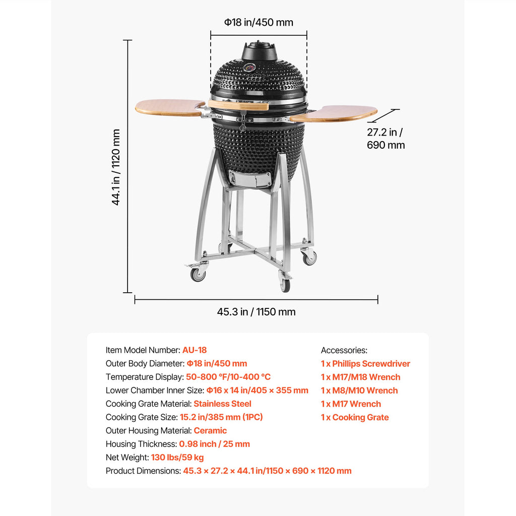 Charcoal Smoker and Grill, 18" Kamado