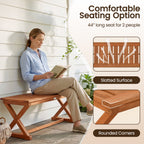2-Person 44" Solid Wood Outdoor Bench with Slatted Seat for Patio Park Balcony