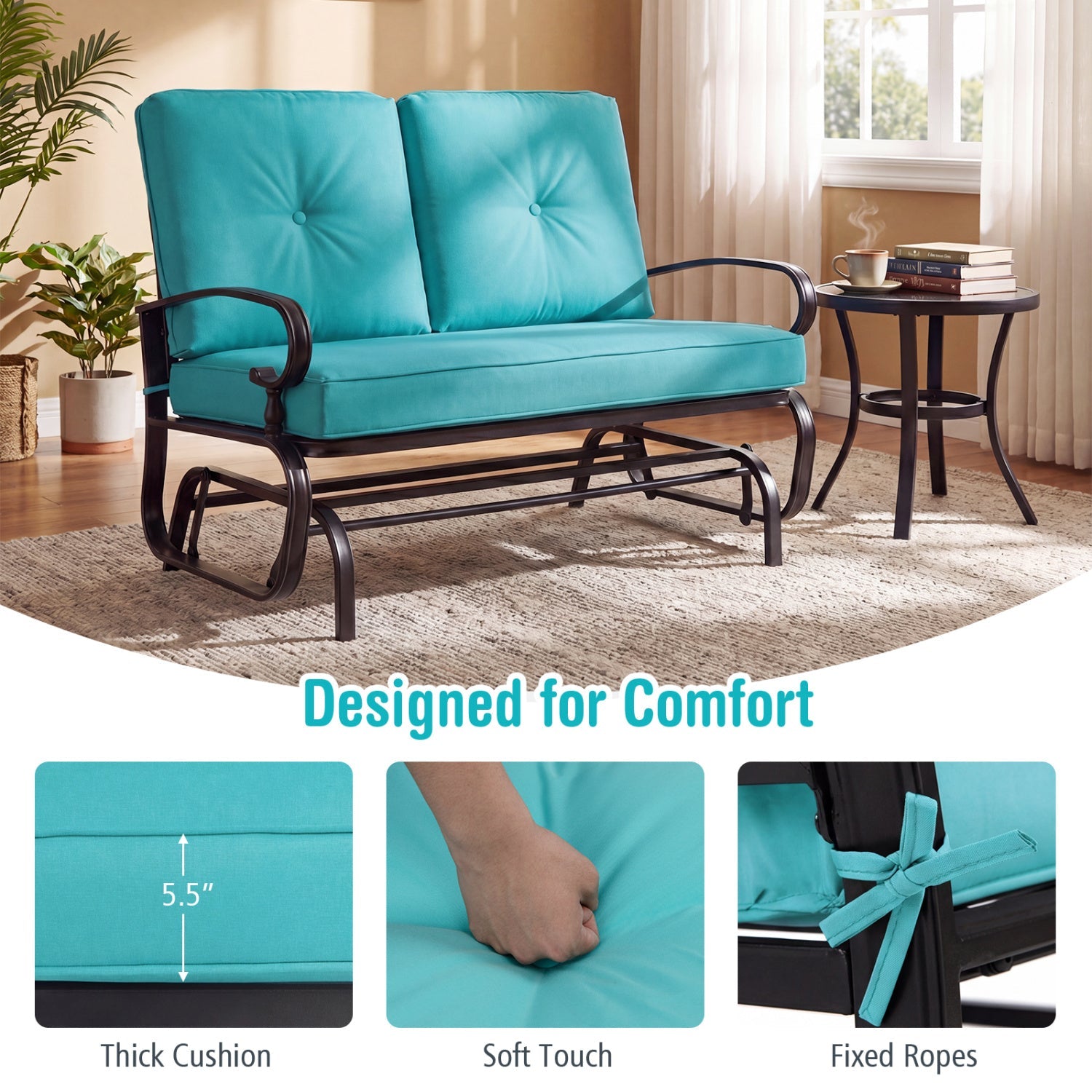 2-Seat Outdoor Swing Glider Chair with Cushions