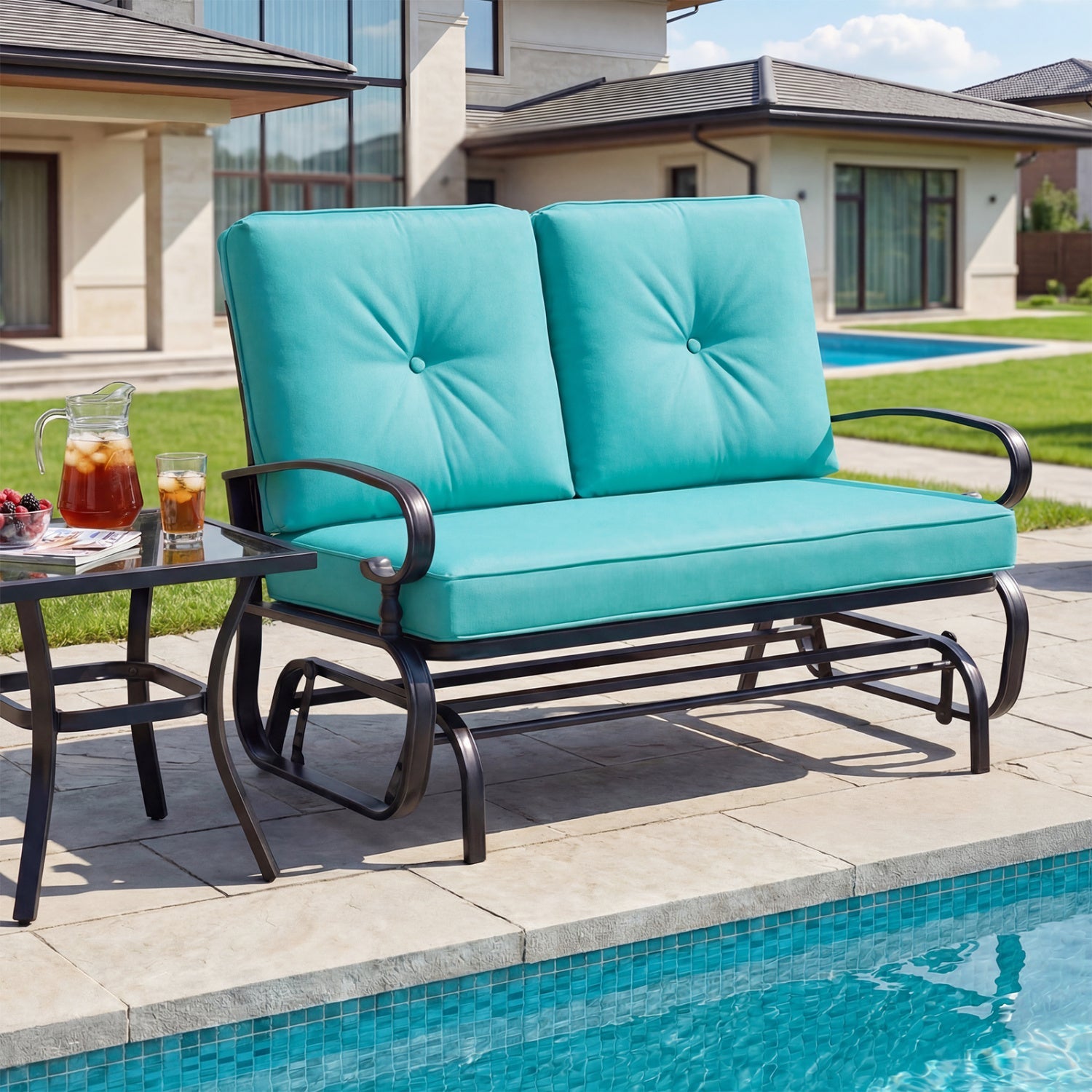 2-Seat Outdoor Swing Glider Chair with Cushions