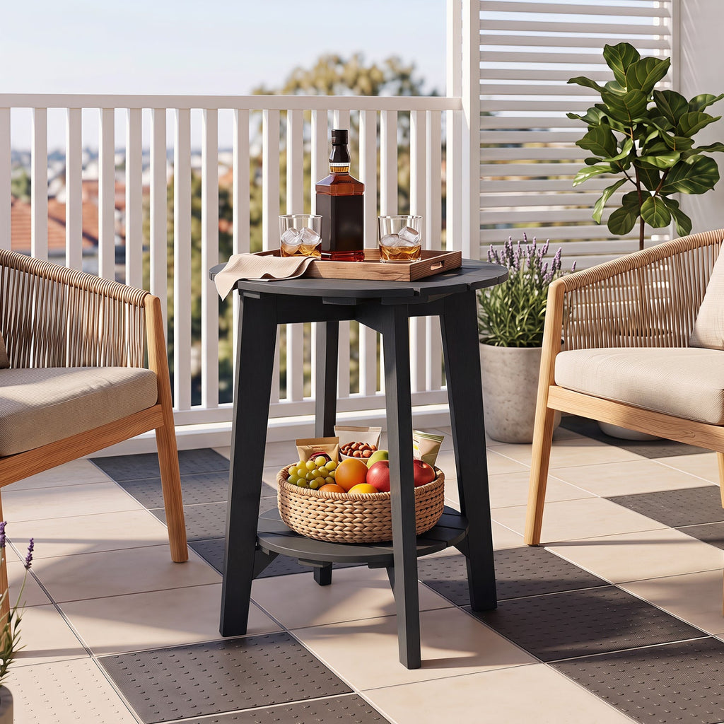 Eucalyptus Wood Outdoor Side Table with Storage Shelf