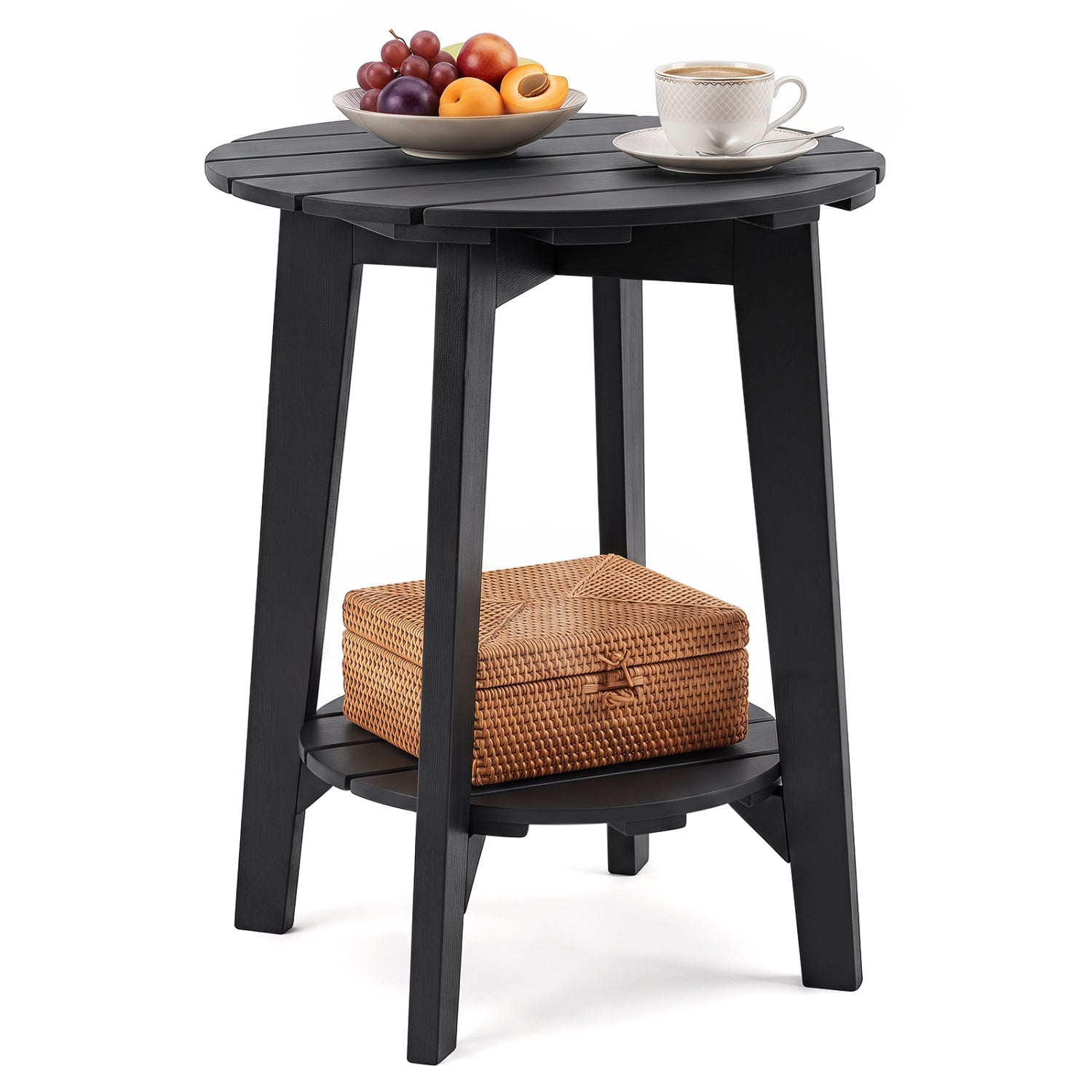 Eucalyptus Wood Outdoor Side Table with Storage Shelf