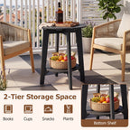Eucalyptus Wood Outdoor Side Table with Storage Shelf