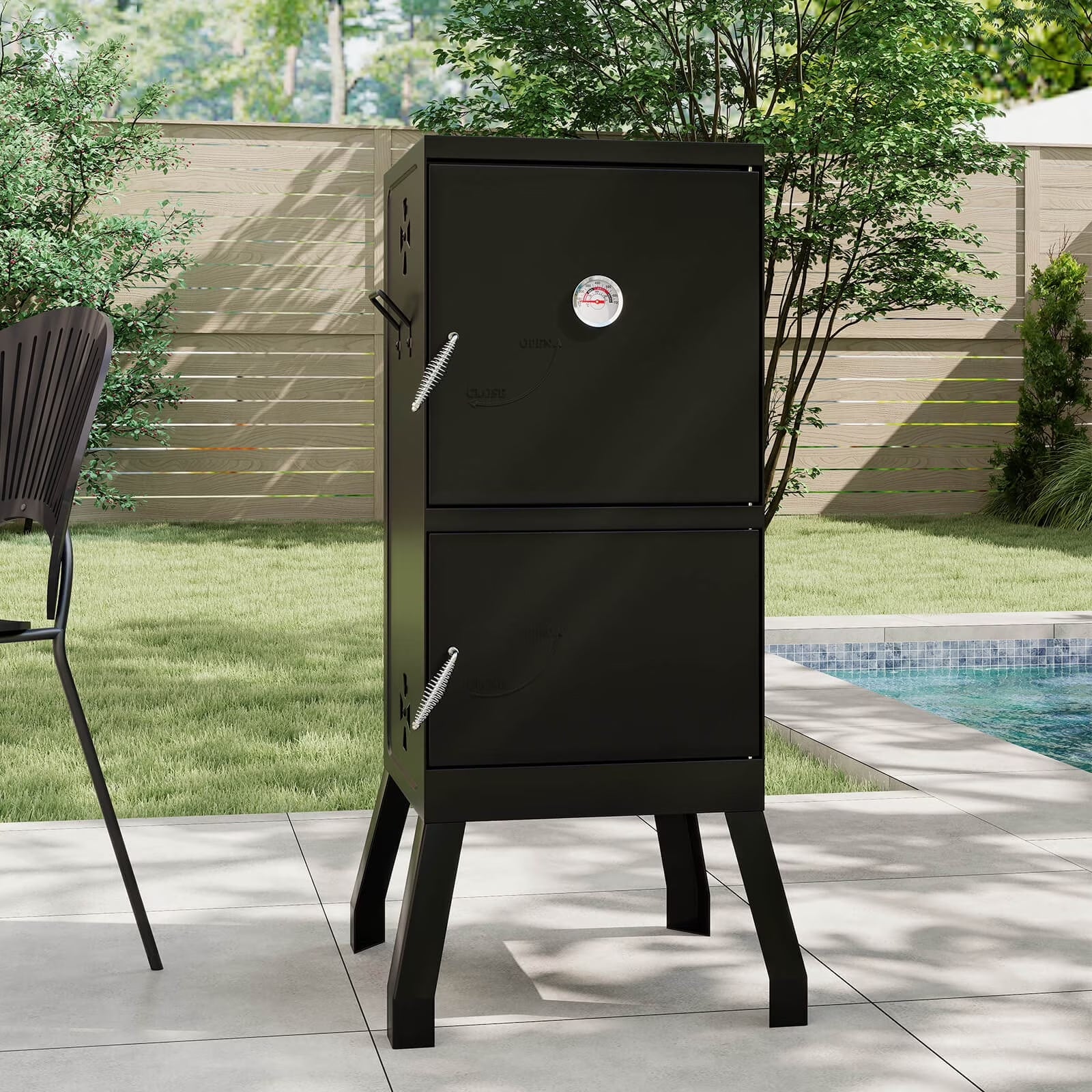 40'' Vertical BBQ Smoker W/Built-In Thermometer Adjustable Air Dampers for Party