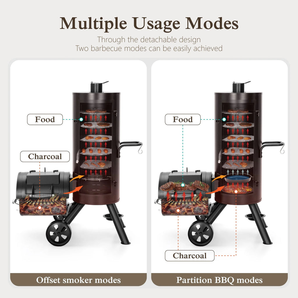 Vertical Charcoal Grill with Offset Smoker 961 Square Inches Extra Large BBQ