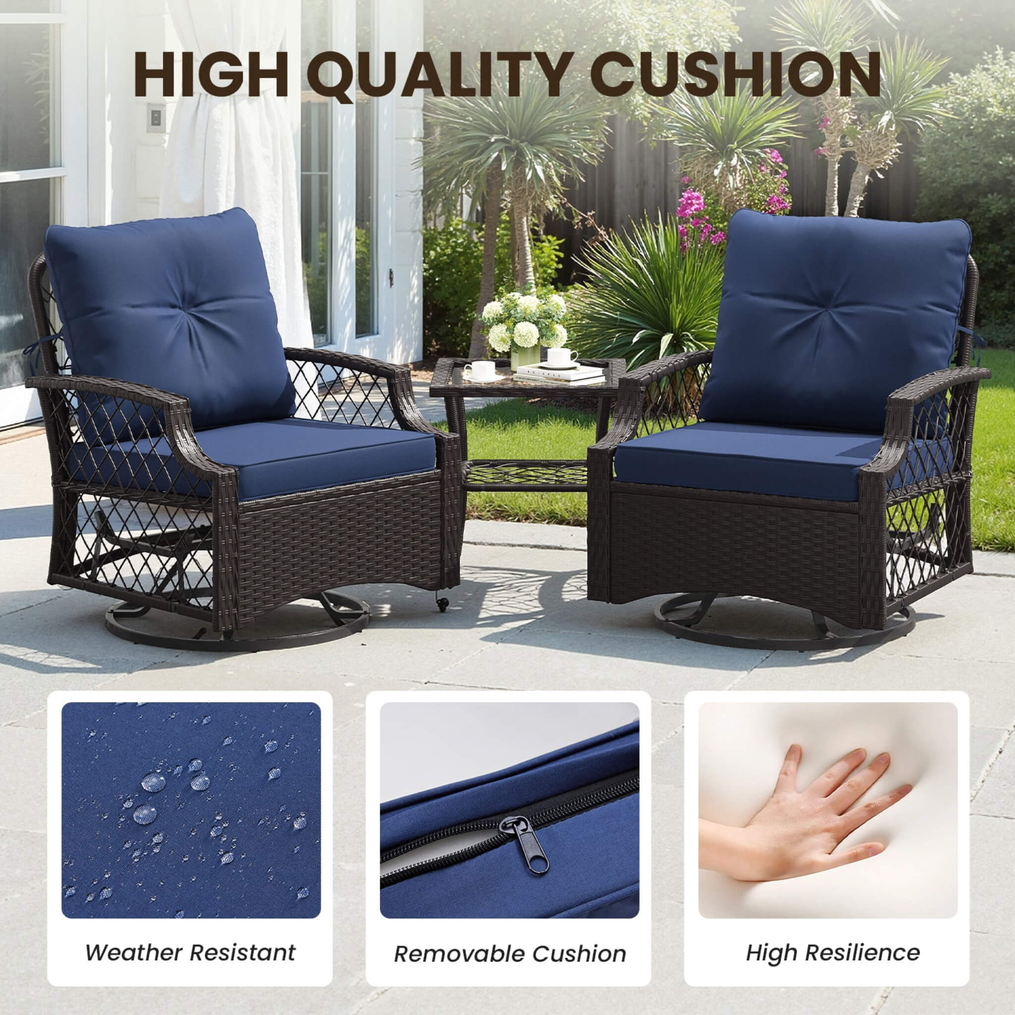 Alora 3-Piece Wicker Patio Bistro Set W/ Swivel Chairs And Table (SAK14789)