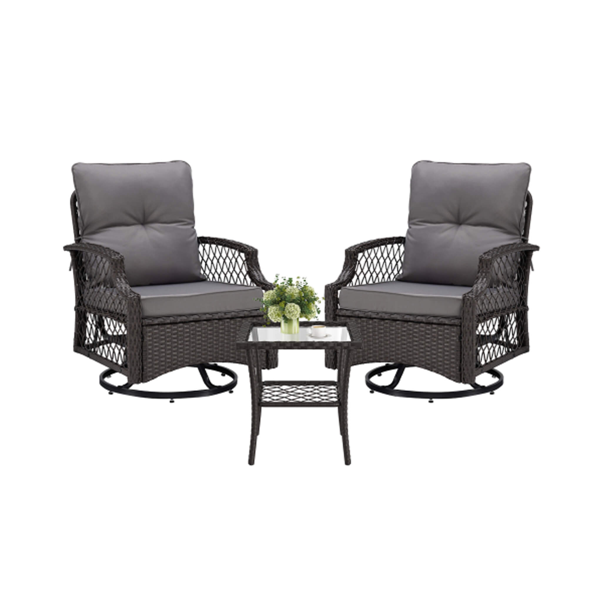 Alora 3-Piece Wicker Patio Bistro Set W/ Swivel Chairs And Table (SAK14789)