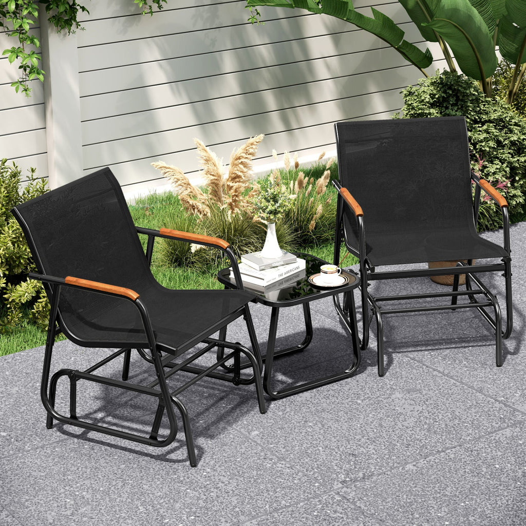 3-Piece Outdoor Glider Bistro Set with Tempered Glass Table