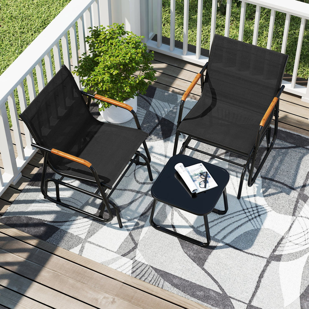 3-Piece Outdoor Glider Bistro Set with Tempered Glass Table