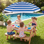 Kids Outdoor Picnic Water Sand Table with Umbrella