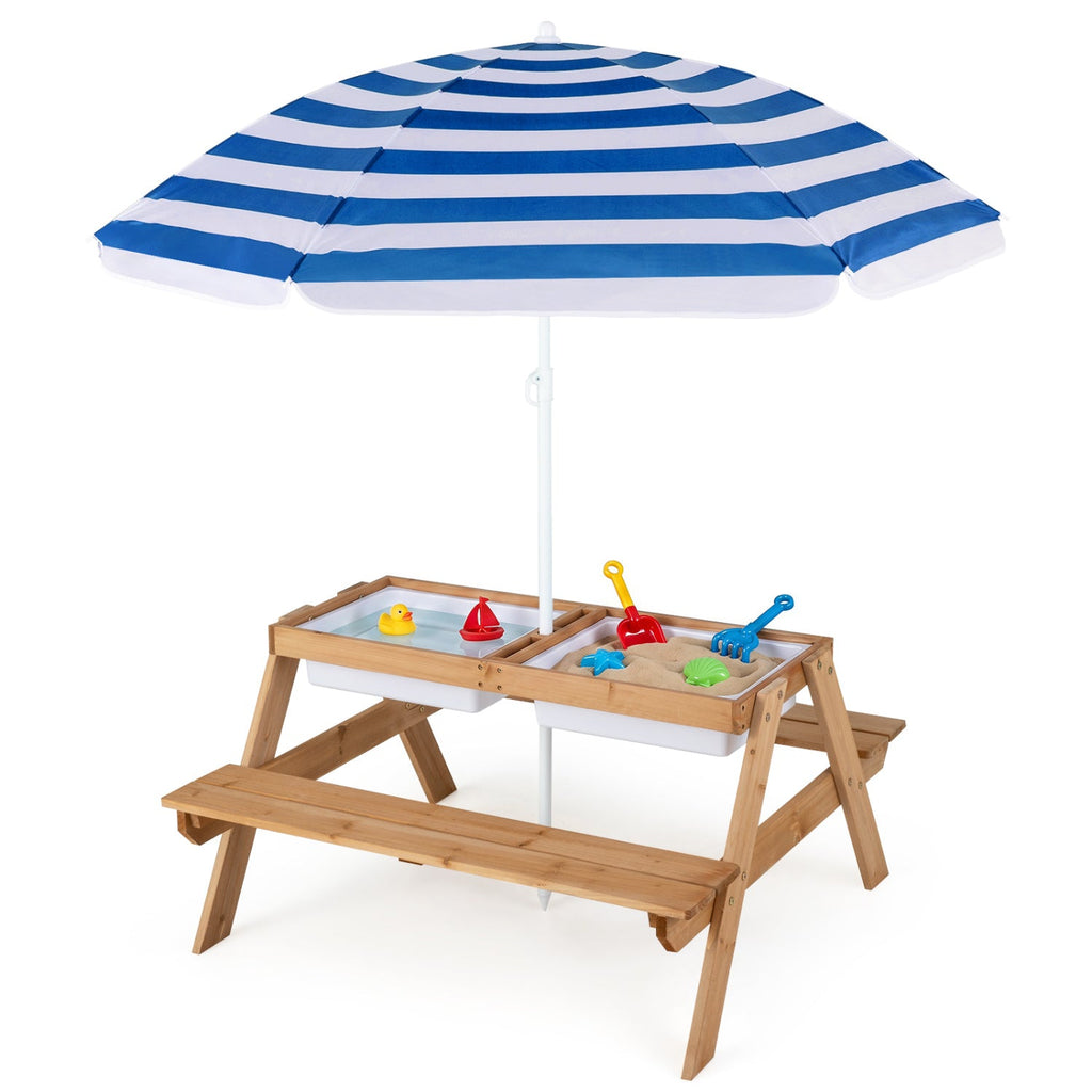Kids Outdoor Picnic Water Sand Table with Umbrella