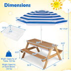 Kids Outdoor Picnic Water Sand Table with Umbrella