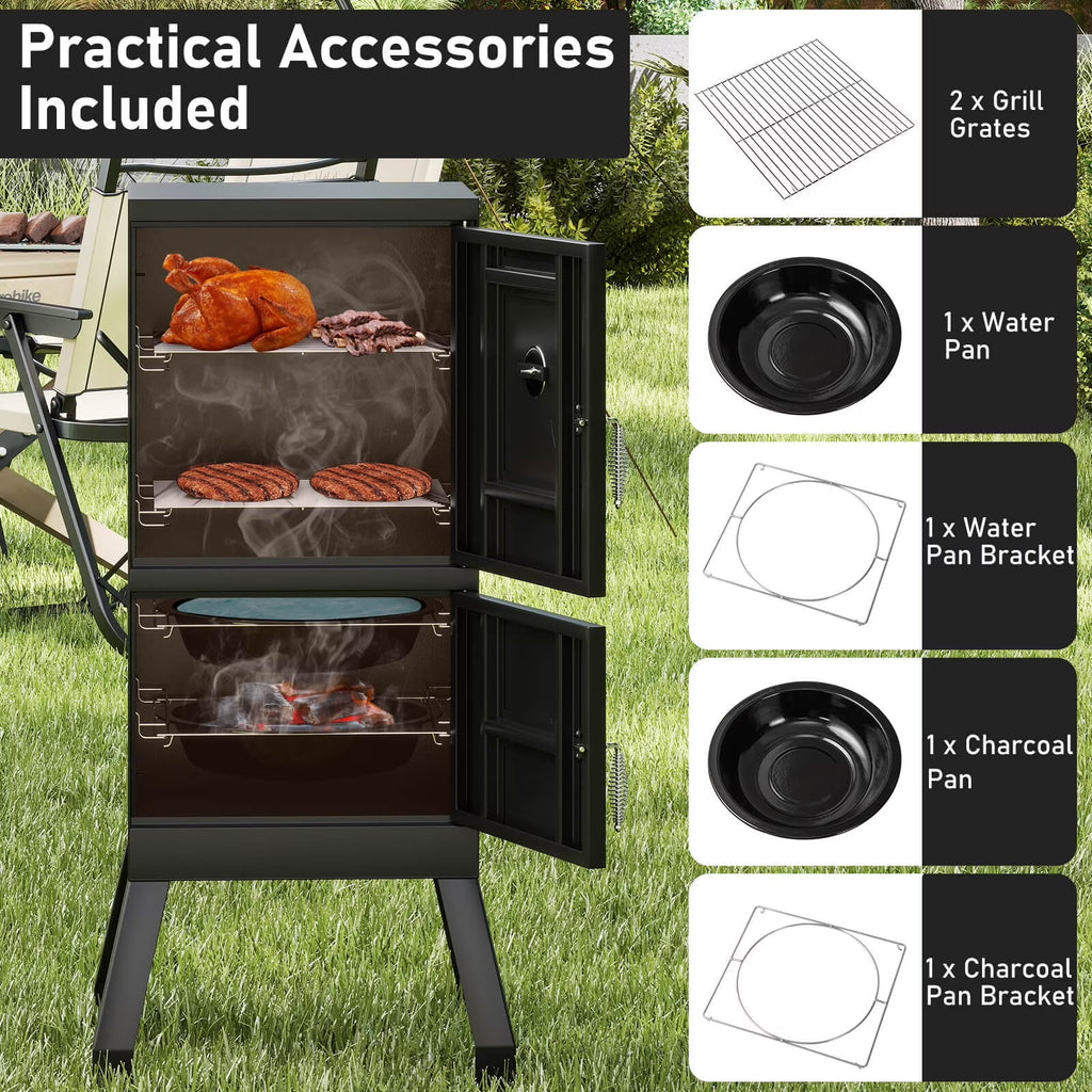 40'' Vertical BBQ Smoker W/Built-In Thermometer Adjustable Air Dampers for Party