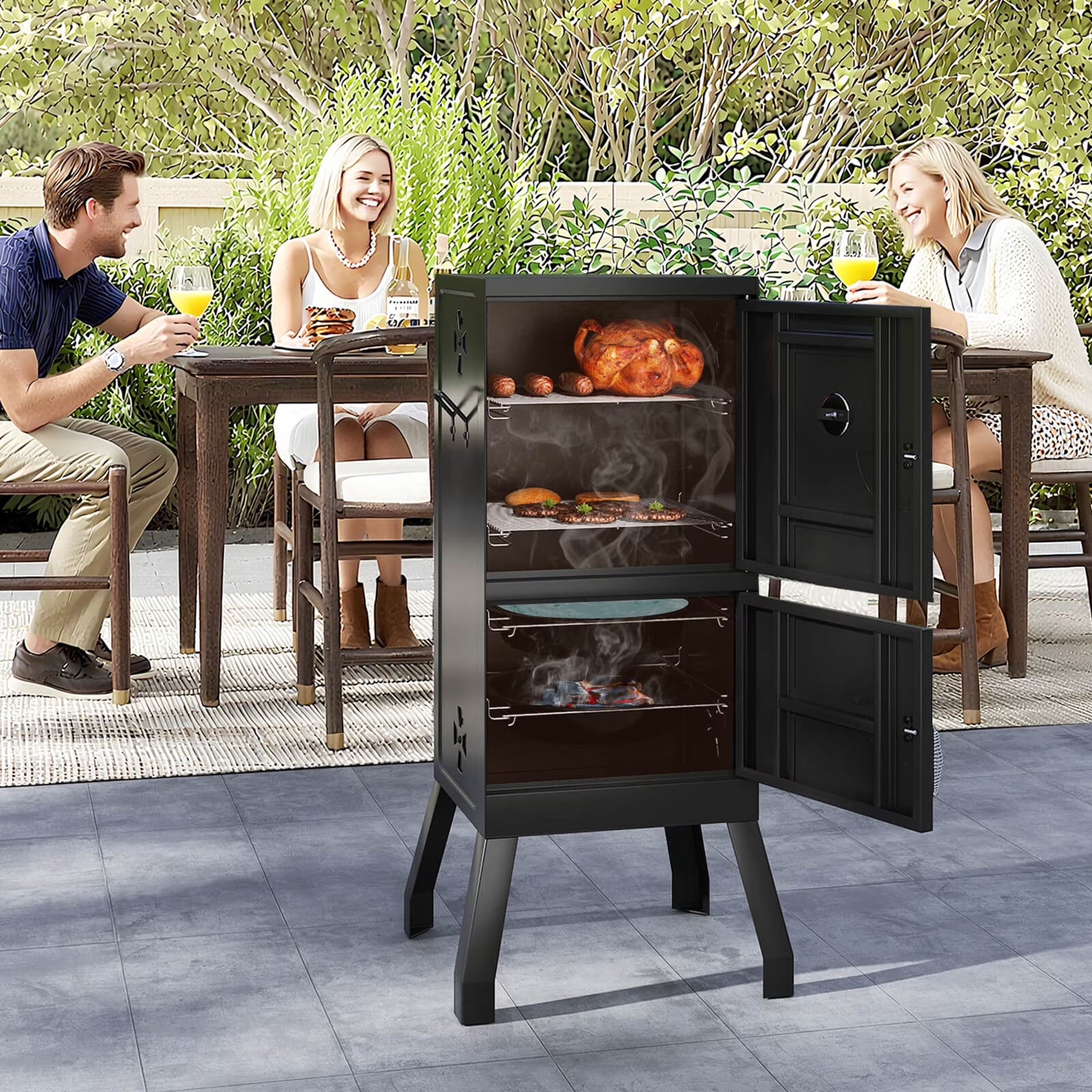40'' Vertical BBQ Smoker W/Built-In Thermometer Adjustable Air Dampers for Party