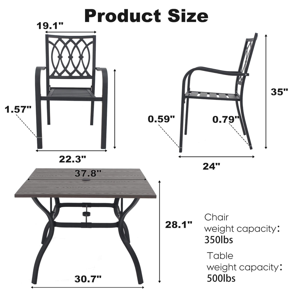 Alora 5-Piece Outdoor Dining Set With 4 Heavy-Duty Chairs And Square Table With Umbrella Hole [UMBRELLA NOT INCLUDED] (SAK93546)