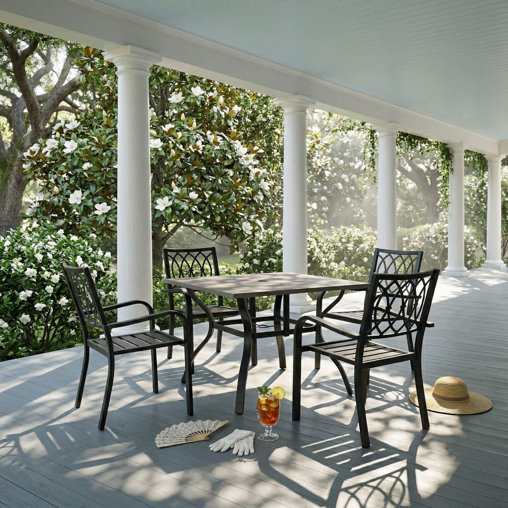 Alora 5-Piece Outdoor Dining Set With 4 Heavy-Duty Chairs And Square Table With Umbrella Hole [UMBRELLA NOT INCLUDED] (SAK93546)
