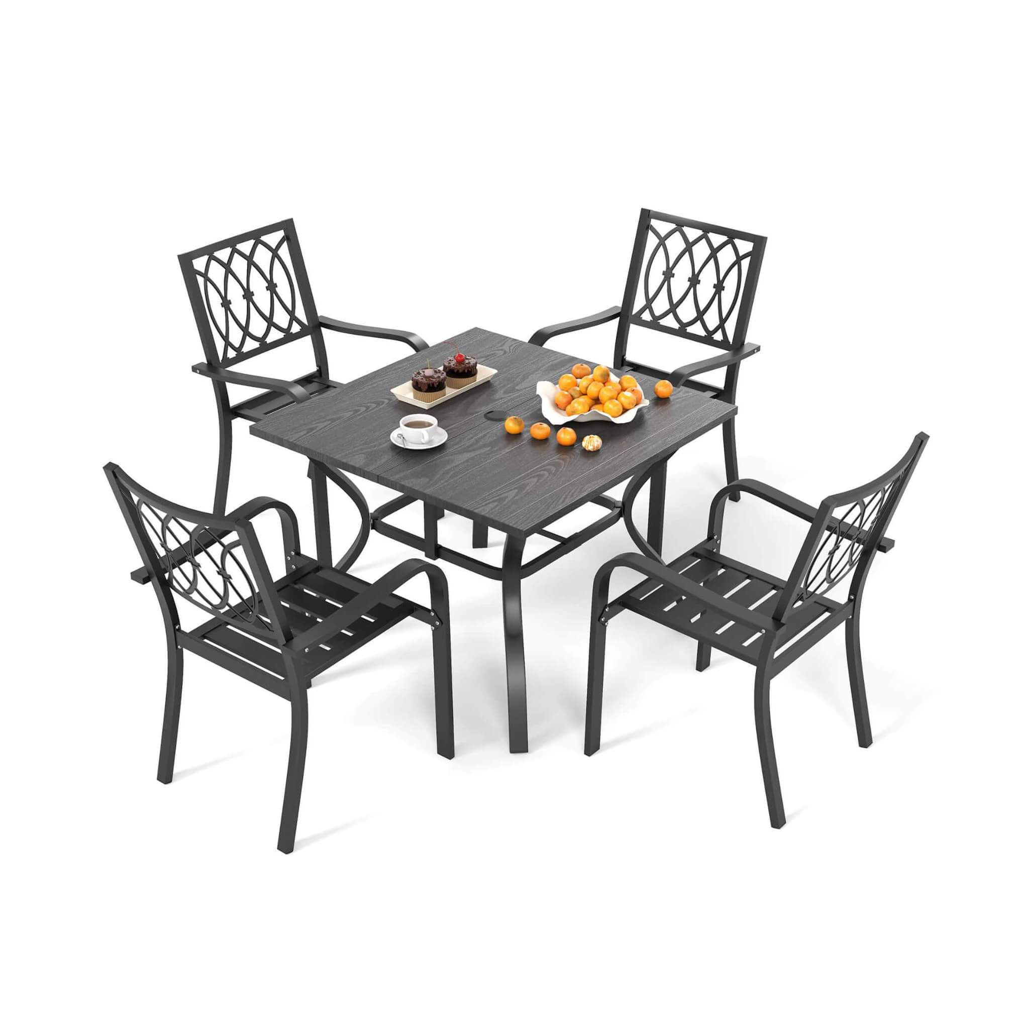 Alora 5-Piece Outdoor Dining Set With 4 Heavy-Duty Chairs And Square Table With Umbrella Hole [UMBRELLA NOT INCLUDED] (SAK93546)