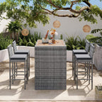 Alora 5-Piece Wicker Patio Bar Set With Cushions & Acacia Table (SAK26801)