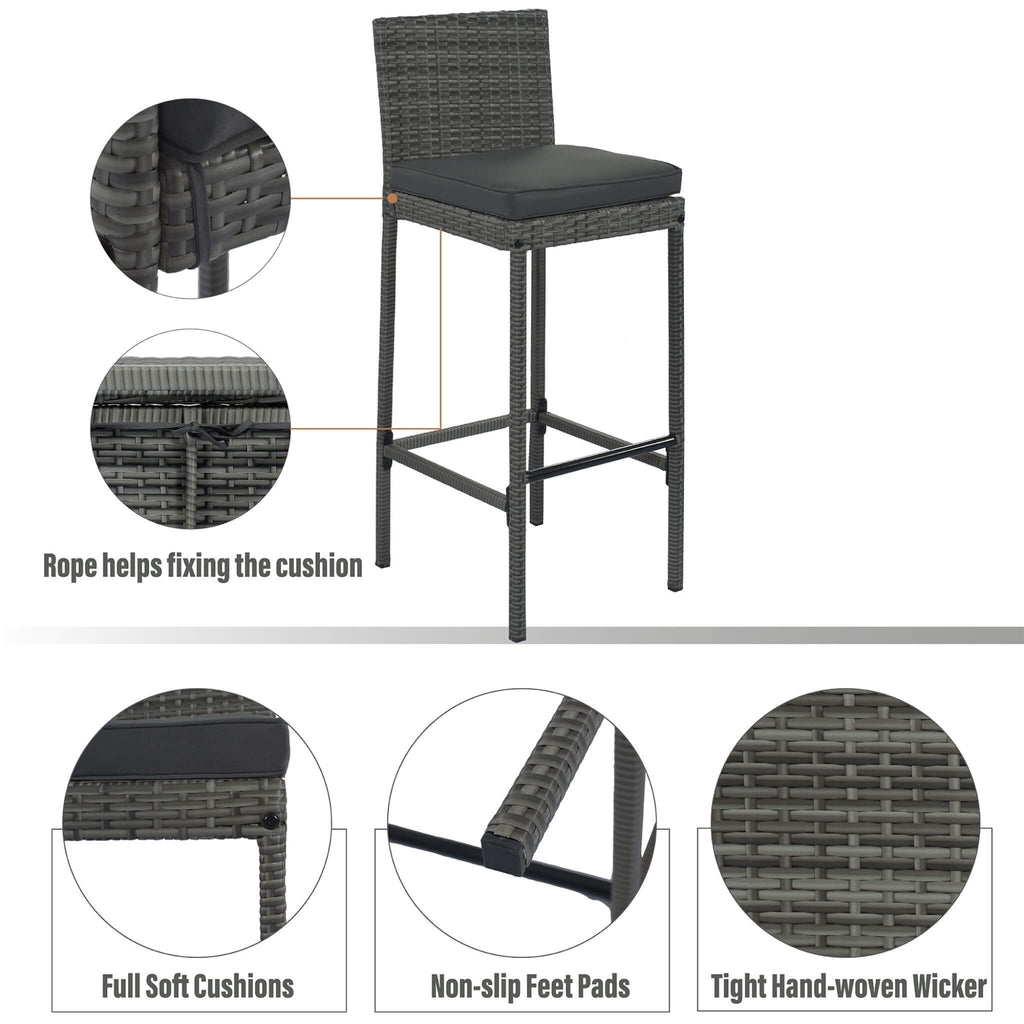 Alora 5-Piece Wicker Patio Bar Set With Cushions & Acacia Table (SAK26801)