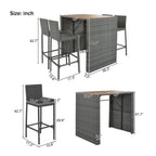 Alora 5-Piece Wicker Patio Bar Set With Cushions & Acacia Table (SAK26801)