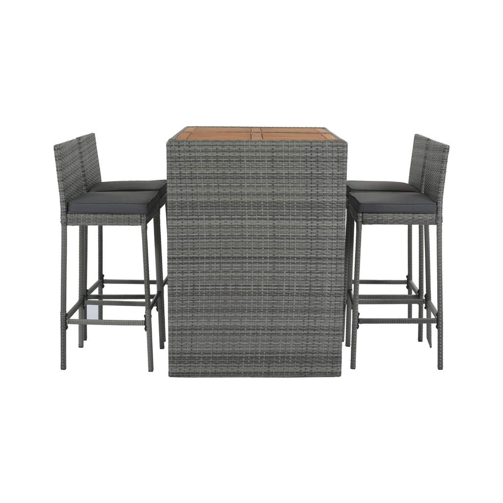 Alora 5-Piece Wicker Patio Bar Set With Cushions & Acacia Table (SAK26801)