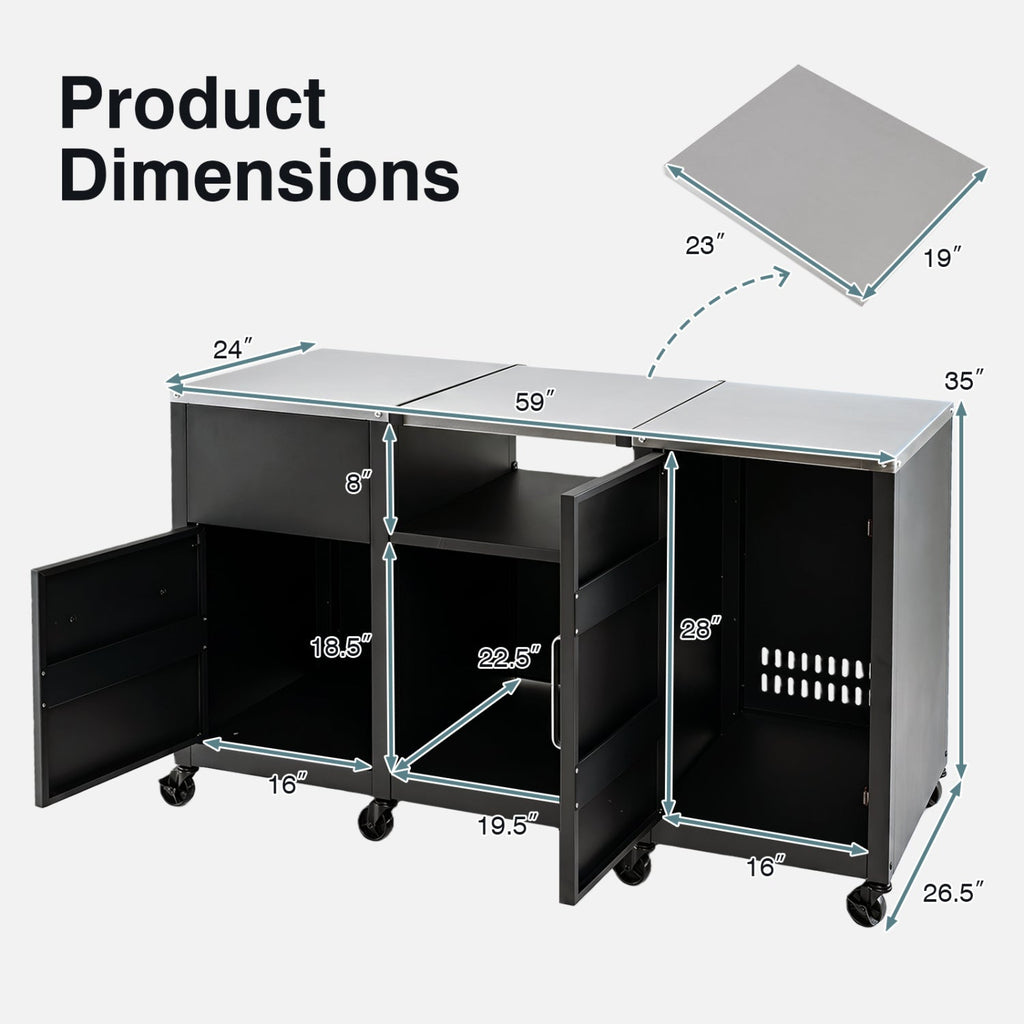 Outdoor Grill Table 59" with Removable Shelves & Storage
