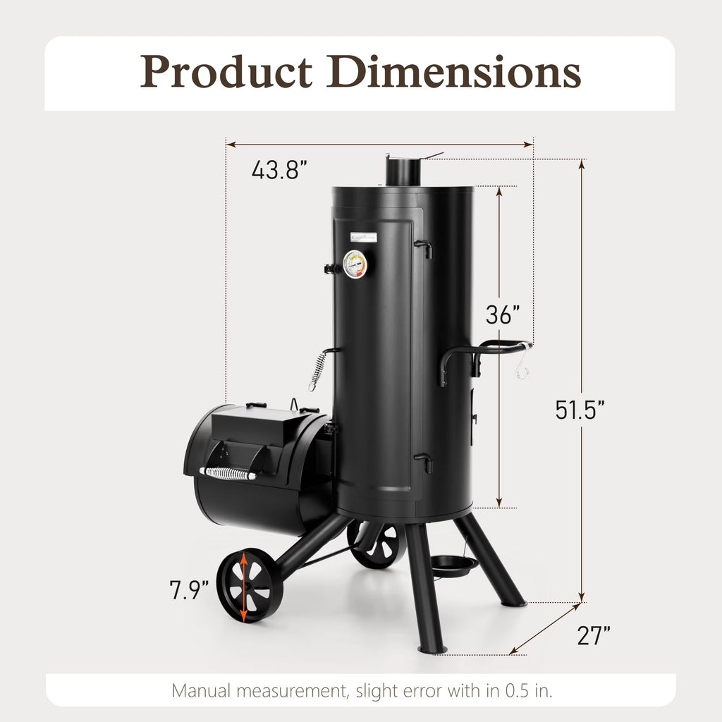 Vertical Charcoal Grill with Offset Smoker 961 Square Inches Extra Large BBQ