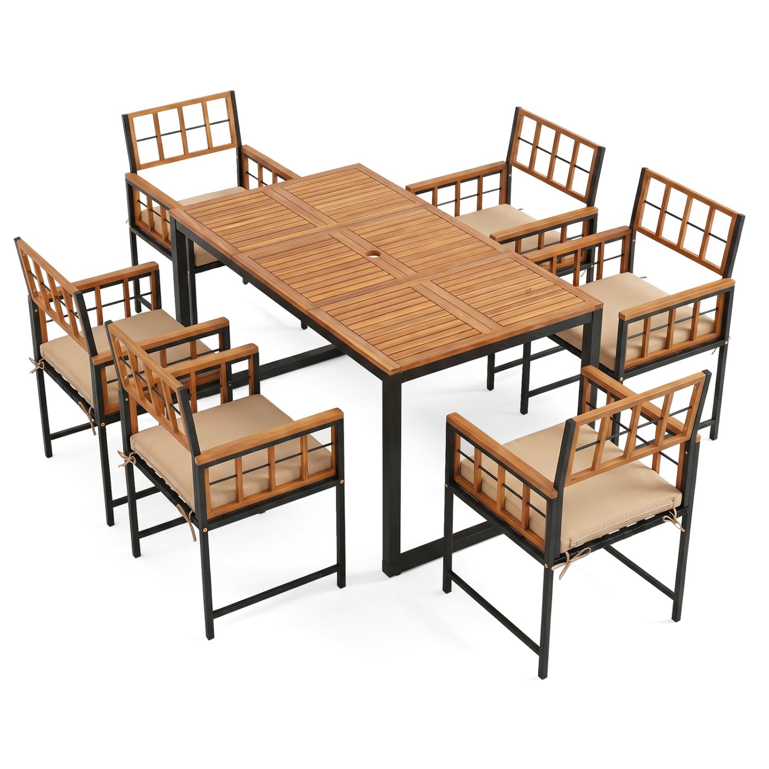 7-Piece Outdoor Dining Set with Acacia Wood Table & Chairs