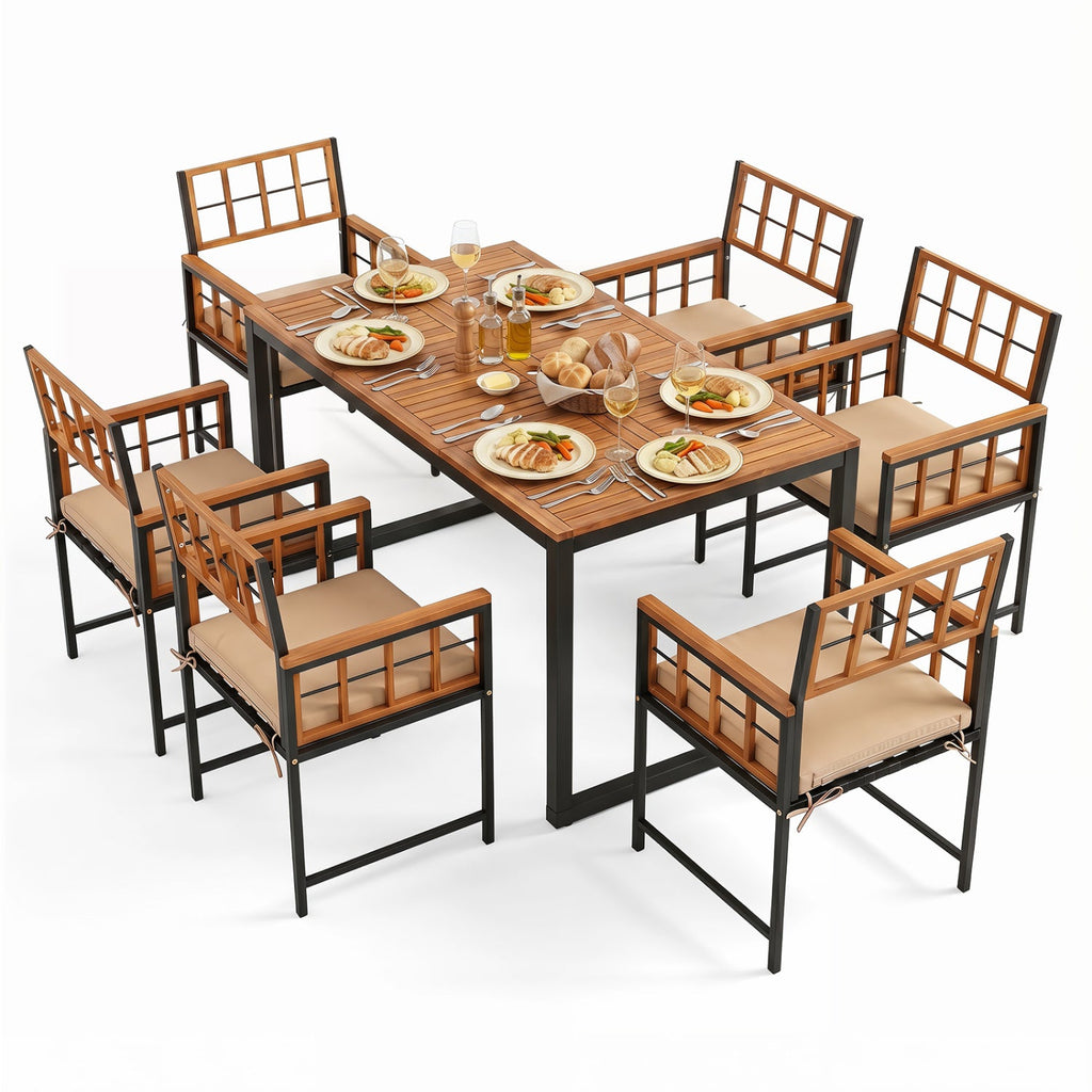 7-Piece Outdoor Dining Set with Acacia Wood Table & Chairs