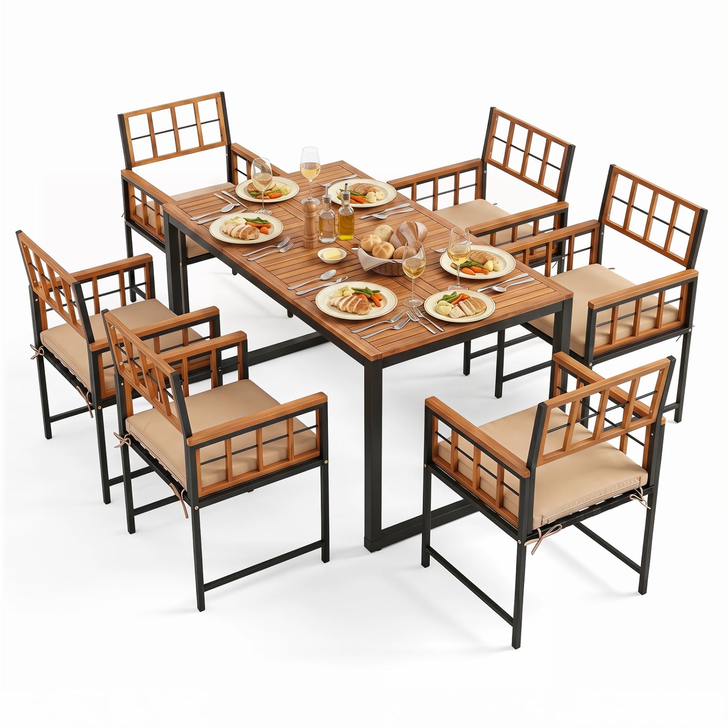 7-Piece Outdoor Dining Set with Acacia Wood Table & Chairs
