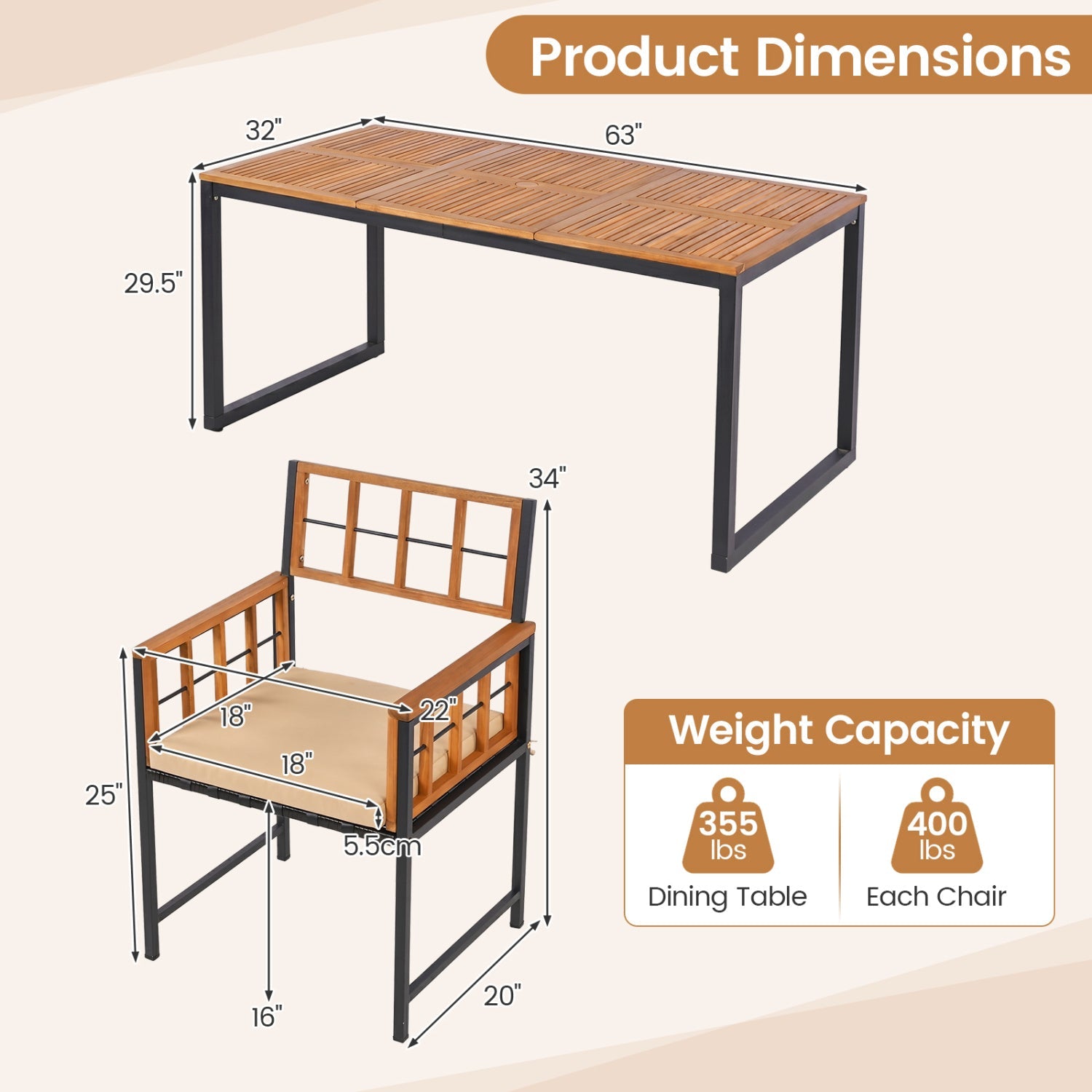 7-Piece Outdoor Dining Set with Acacia Wood Table & Chairs