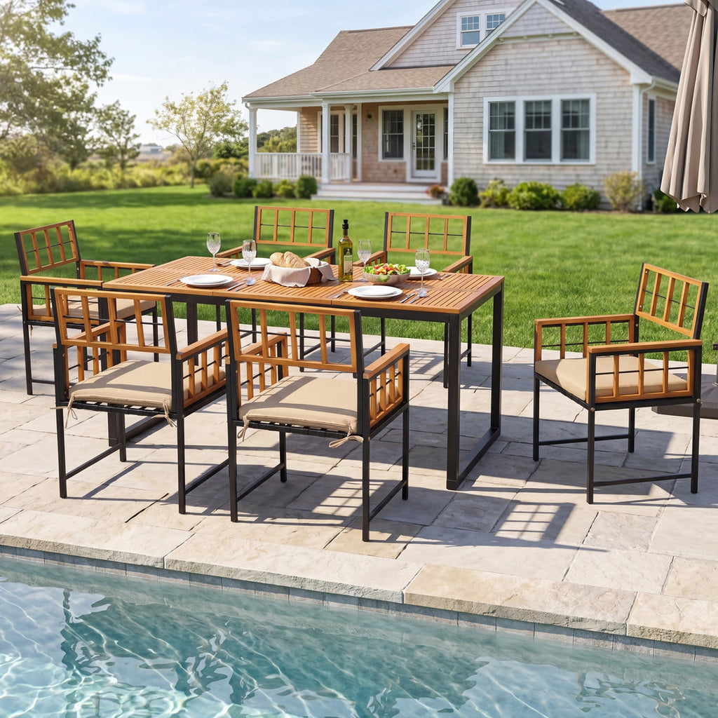 7-Piece Outdoor Dining Set with Acacia Wood Table & Chairs