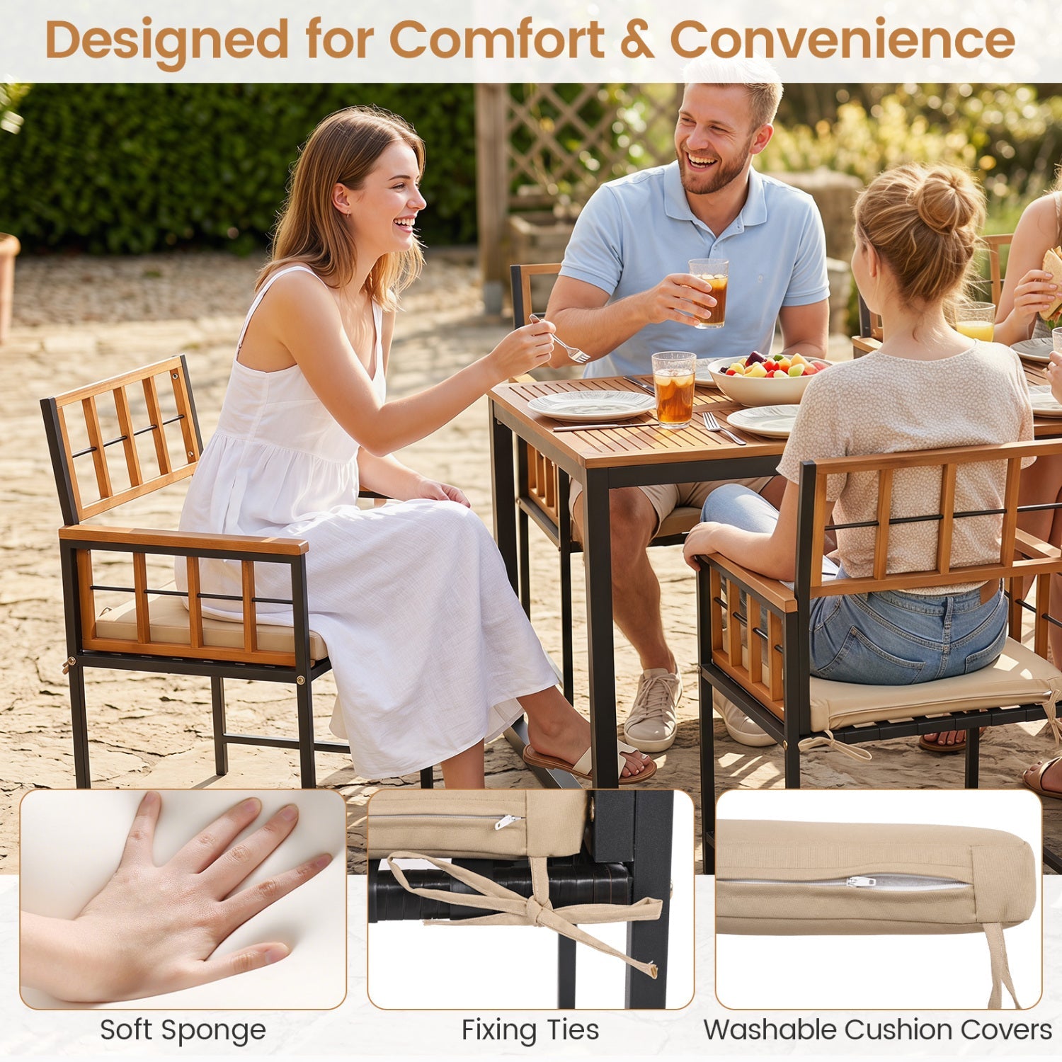 7-Piece Outdoor Dining Set with Acacia Wood Table & Chairs