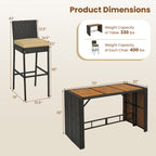 7-Piece Outdoor Wicker Bar Set with Acacia Wood Table & Stools
