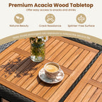 7-Piece Outdoor Wicker Bar Set with Acacia Wood Table & Stools
