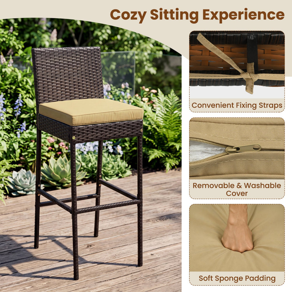 7-Piece Outdoor Wicker Bar Set with Acacia Wood Table & Stools