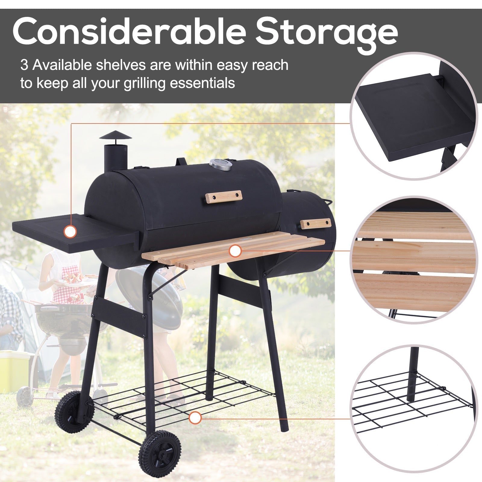 Outsunny 48” Steel Portable Backyard Charcoal BBQ Grill and Offset Smoker Combo