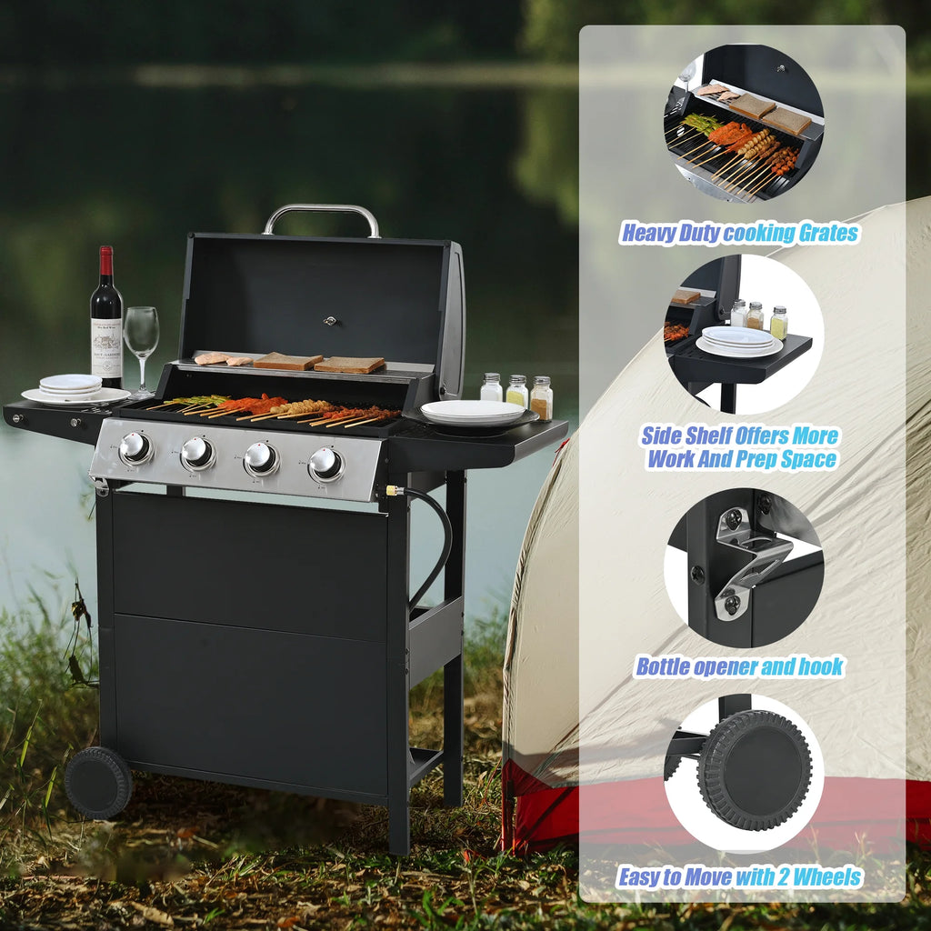 Stainless Steel Burners 4-Burner 34,000 BTU Gas Grill for Patio Outdoor Grills