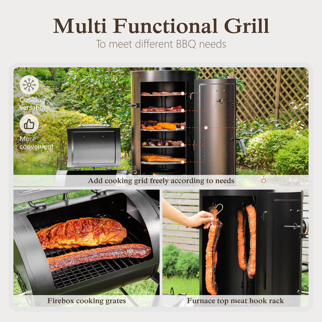 Vertical Charcoal Grill with Offset Smoker 961 Square Inches Extra Large BBQ
