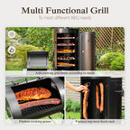 Vertical Charcoal Grill with Offset Smoker 961 Square Inches Extra Large BBQ